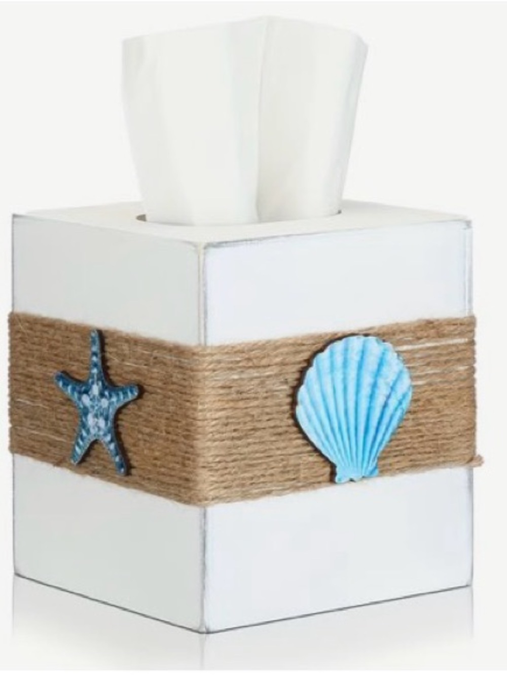 Coastal Seashell Twine Tissue Box Cover - White & Natural